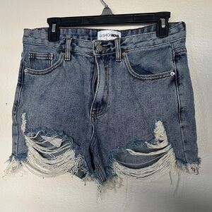Fashion Nova Distressed Light Blue Denim Cutoff Shorts